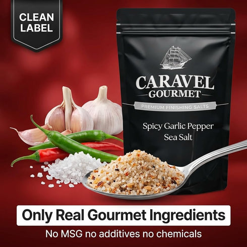14 oz Spicy Garlic Pepper Sea Salt with Bold Heat of Chili Pepper Premium Garlic Salt Seasoning for Cooking, Rubs