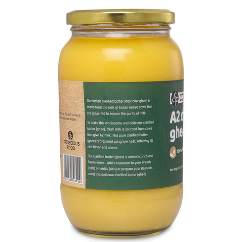 A2 33.814 Oz (1L), 100% Conscious Food Desi Cow Ghee - Fl Clarified Butter - Pure and Premium, Cultured Ghee, Natural