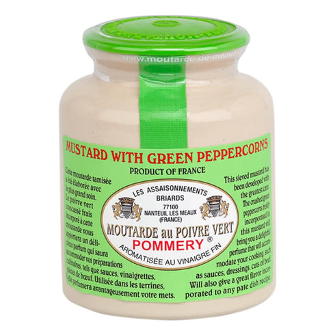Pommery - Gourmet Green peppercorn Mustard from France in crock 8.8oz