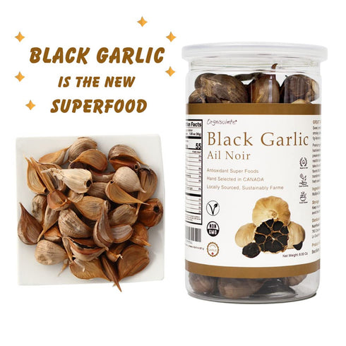 Orgnisulmte Canada Black Garlic 8 oz, Fermented for 90 Days, 100% Natural Multi Clove Garlic