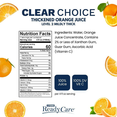 2 4 oz (48 pack) Lyons ReadyCare Thickened Orange Juice for Dysphagia & Swallowing Difficulty - Nectar Consistency