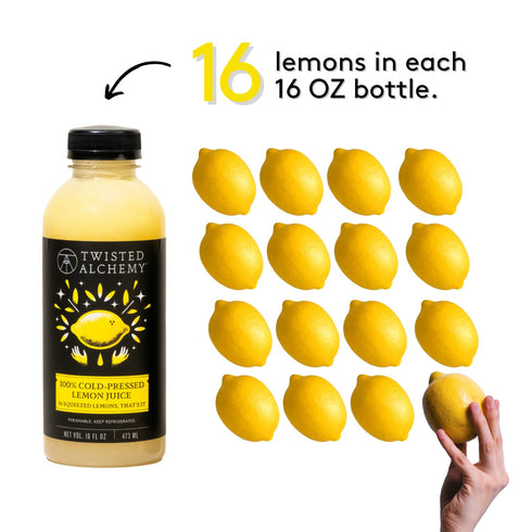 Twisted Alchemy 16 oz Cold Pressed Eureka Lemon Juice Hand Squeezed, All Natural, Non-GMO, No Sugar Added, Preservative
