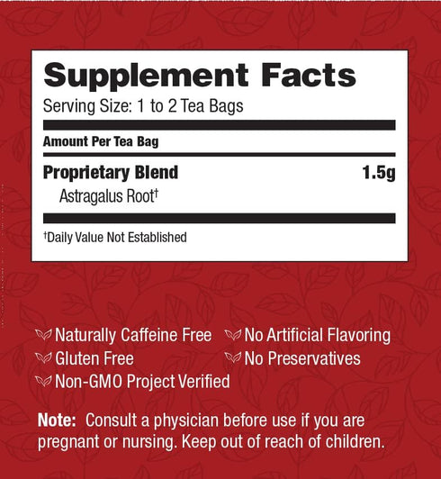 Bravo Tea Astragalus - Caffeine Free, 20 Tea Bags for Health Benefits