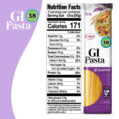 6-Pack (52.8 oz GI Pasta Spaghetti, Total) | Low Glycemic, Classic Italian Long Pasta for Traditional Recipes