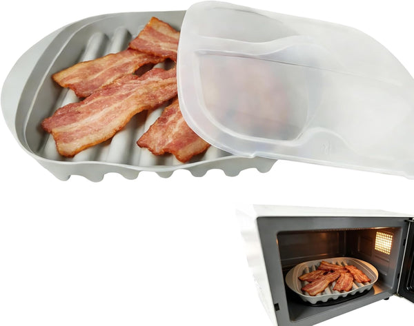 goduog Microwave Bacon Cooker with Lid - Efficient Oil Draining Tray for Healthier,