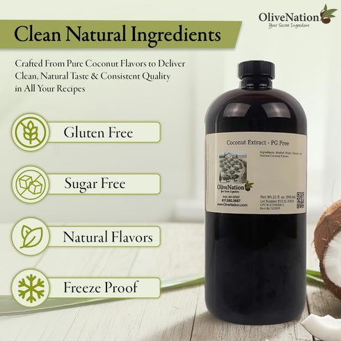 16 Natural Coconut Extract - Clear Water Soluble Flavoring from Natural Coconut Flavors - Sugar-Free - Non-GMO - Gluten