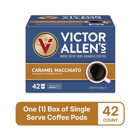 42 Count, Victor Allen's Coffee Caramel Macchiato Flavored, Medium Roast, Single Serve Coffee Pods for Keurig K-Cup