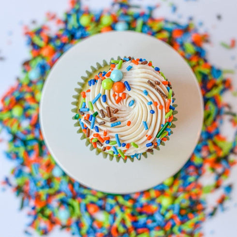 Dinosaur Sprinkles for Cupcake Decorating, Fancy Edible Dino Cake Toppings in Brown Jimmies, Blue Nonpareils