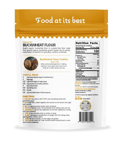 2lbs Quay Naturals Organic Buckwheat Flour, | Gluten-Free, Non-GMO, Vegan | USA Grown, Stone-Ground | Rich Nutty Flavor