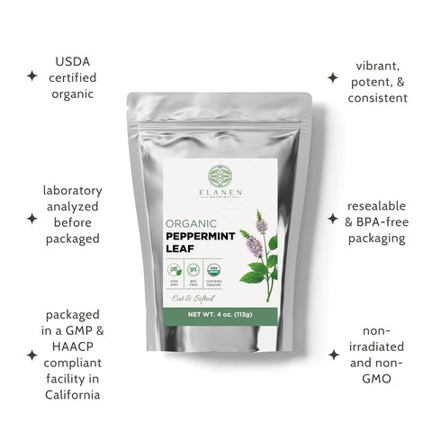 4 oz. (113g), Elanen Naturals Organic Peppermint Leaves USDA Certified Organic Peppermint Tea Loose Leaf, Dried Mint