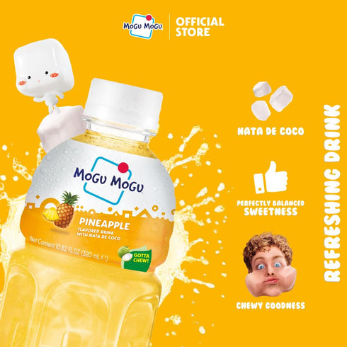 (6 Mogu Mogu Drink Pineapple Juice Bottles) Delicious drinks made with fruit juice and nata de coco (coconut jelly) Fun
