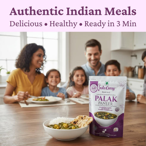3 Insta Curry Palak Paneer - Ready To Eat Indian Food - Creamy Spinach Gravy with Cottage Cheese and Sauce Vegetarian