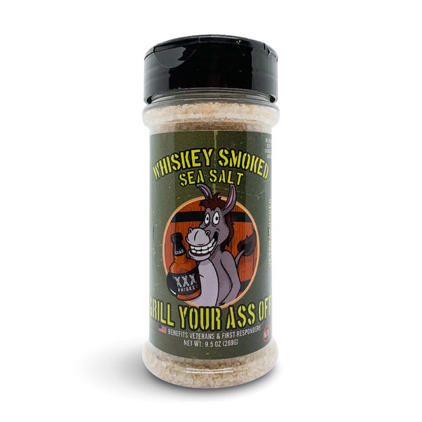 Whiskey Smoked Sea Salt by Grill Your As Off - Award Winning BBQ Rub for Beef, Steak, Burgers, Pork & Chicken, 9.5oz