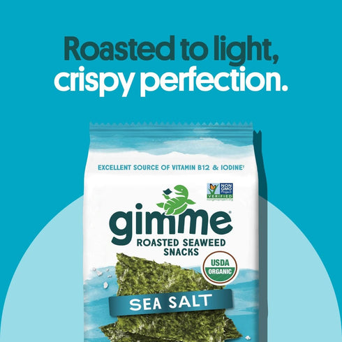 Gimme 20 Count, Omega3s Seaweed Organic Premium Roasted Seaweed Snacks, Sea Salt, Keto, Vegan, Gluten-Free, Great