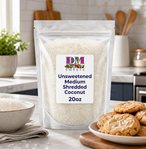 DM Sweets 20 oz Unsweetened Medium Shredded Coconut - of Fresh Dried Non GMO Coconut in Resealable Bag to Ensure