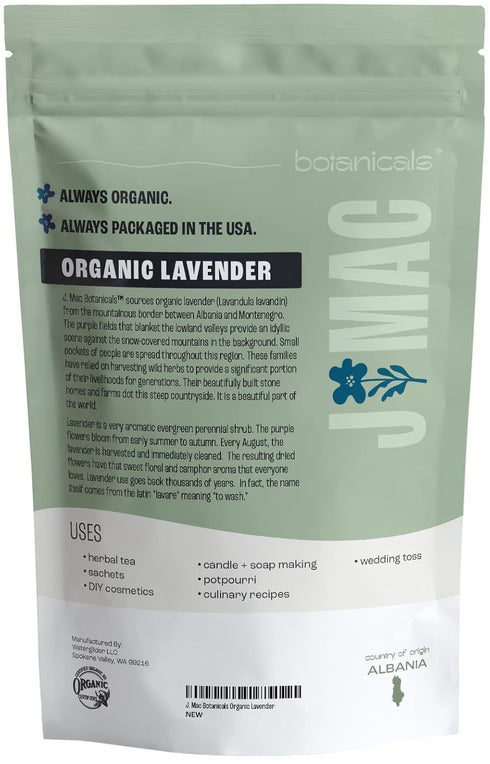 J MAC BOTANICALS Organic Lavender Buds (16 oz, 1 Pound Bag) - Bulk Dried Flowers