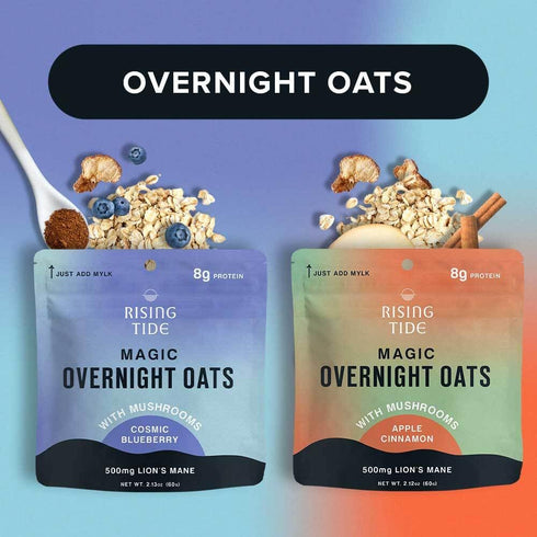 Pack (8 Pack) Mushroom Overnight Oats Variety Superfood Lions Mane Mushroom, Chia & Flax Seed - Organic Protein Oatmeal