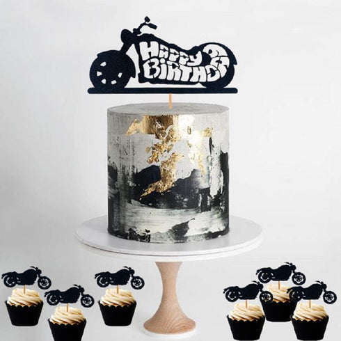 LaVenty 25 PCS Motorcycle Cake Topper - Scooter Cupcake Toppers for Man’s or Boy’s Birthday Party