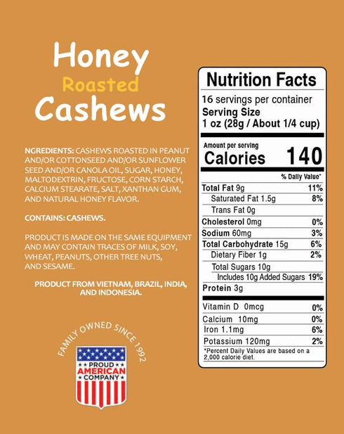 Platinum 11 oz Packs - Honey Roasted Cashews Resealable Pouch | Flavored Cashew Nuts | Sweet Roasted & Tasty Gourmet