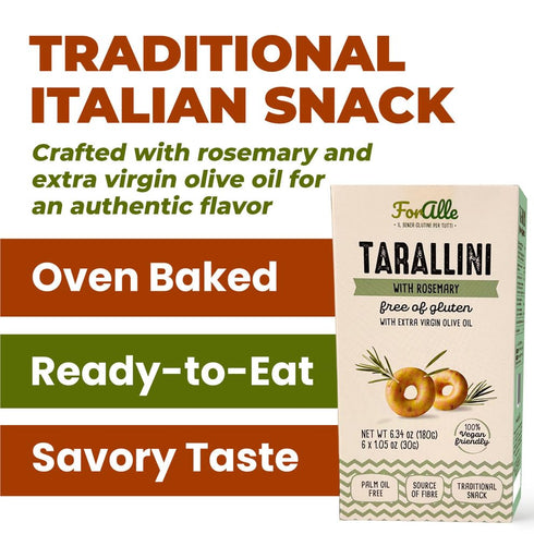 For Alle 6x1.05 oz (6.34 oz) (Pack 4) Gluten Free Tarallini with Rosemary and Extra Virgin Olive Oil, Traditional