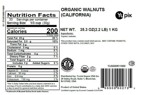 2.2 lb (35.2 oz), Yupik Organic Raw California Walnuts, Halves, Kosher, Gluten-Free, Non-GMO, Vegan, Half Nuts