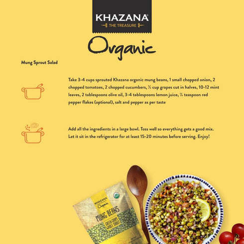(2lb) Khazana Organic Mung Beans - Green Gram Whole Haricots - Non GMO, Gluten Free & Kosher - Authentic Lentils from