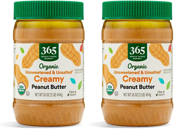 365 by Whole Foods Market, Organic Creamy Peanut Butter No Salt Added,
