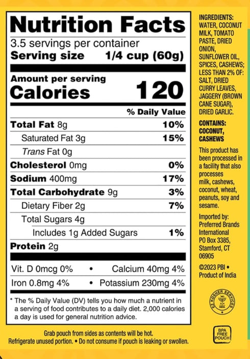 Simmer 7-Ounce 5-Pack, 3-4 Tasty Bite Chennai South Indian Curry Sauce, Servings Per Pouch, Vegan, Kosher, All Natural