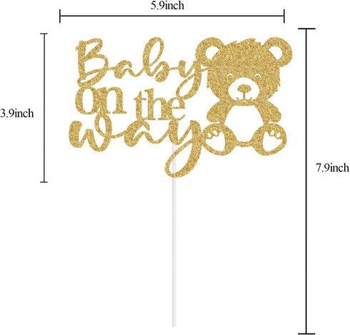 Heddonar Glitter Baby On The Way Cake Topper - Pregnancy Announcements Cake Topper, Baby Bear Gender Reveal Birthday