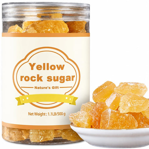 DGYLHBJ Authentic Yellow Rock Sugar (1.1LB), 100% Natural Large Crystal Rock Sugar for