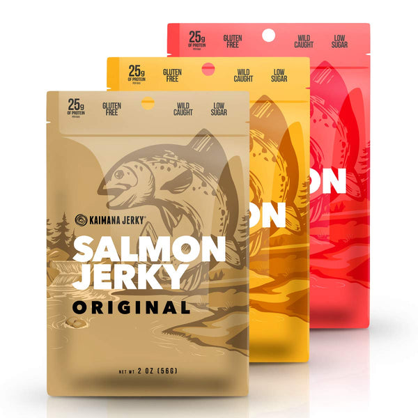 Kaimana Jerky Wild Caught Salmon Jerky - Organic Dried Fish Strips Rich