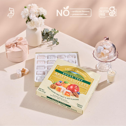 8 Oz. Liberty Orchards, Sugar Free Aplets & Cotlets - Vegan Gourmet Snack, Sugar Free Turkish Delight Candy Gift Box