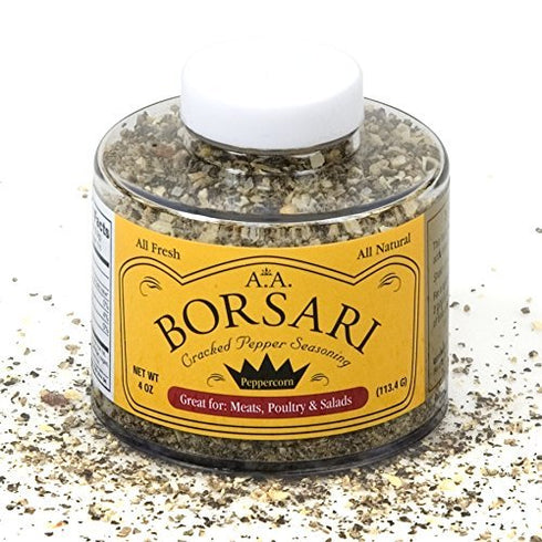 Borsari Seasoned Salt Combo - Original and Cracked Pepper Seasonings, Set of 2, 3-4 oz Shaker Bottles