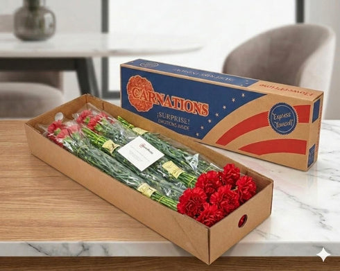 50 FlowerPrime Red Carnations - Fresh Natural Cut Flowers