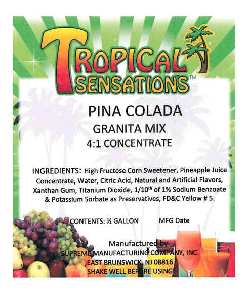 64 oz Frozen Tropical Sensations Pina Colada Granita Slushie Mix Bottle Non-Alcoholic Drink Mix for Slush Machines