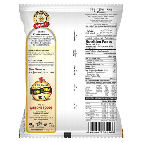 (3 Pack), 150g 3 Jabsons - Roasted Chana Chickpeas x (Nimboo Pudina)