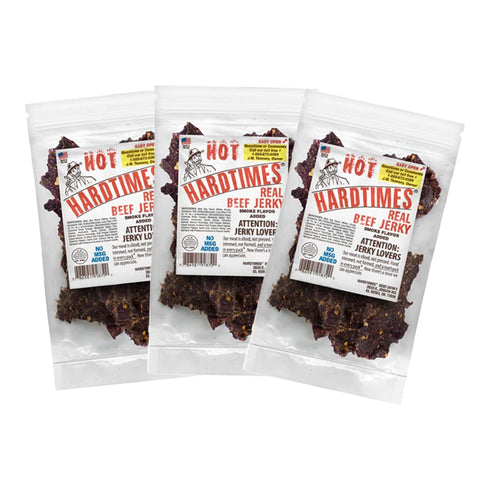 Hardtimes Handcrafted Beef Jerky - Hot Flavor - 3 Pack of 4