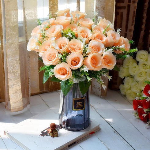 NURCIX 24 (24 Roses Bouquet Plant Simulation Flowers Western Bud Bud Roses Fake Flowers Wedding Hand Bouquet red