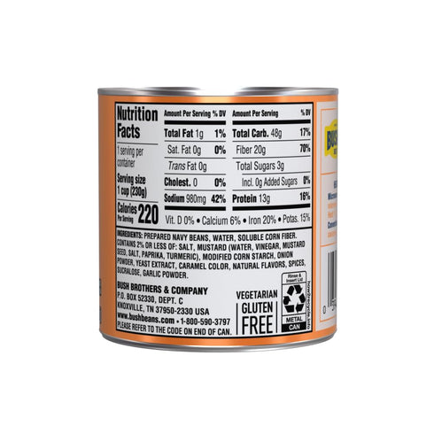 8.1 oz (Pack 12) BUSH'S BEST Canned Zero Sugar Added Baked Beans, Source of Plant Based Protein and Fiber, Low Fat