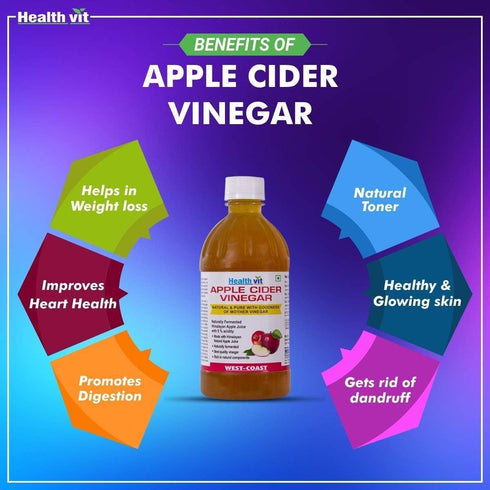 Zeeke 500 ml HealthVit Apple Cider Vinegar with Mother Vinegar, Raw, Unfiltered and Undiluted