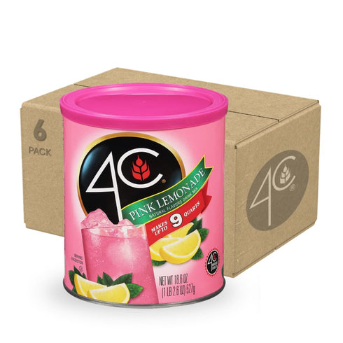 4C Powdered Drink Mix Canister, Pink Lemonade 6 Pack, 9 Quarts, Family