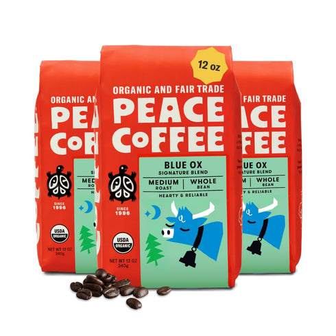 Peace Coffee Blue Ox Blend Medium Roast Whole Bean Coffee, 12 oz,