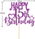 INNORU Purple Glitter Happy 15th Birthday Cake Topper - Cheers to 15 Years, Teenager Children's Party Decorations