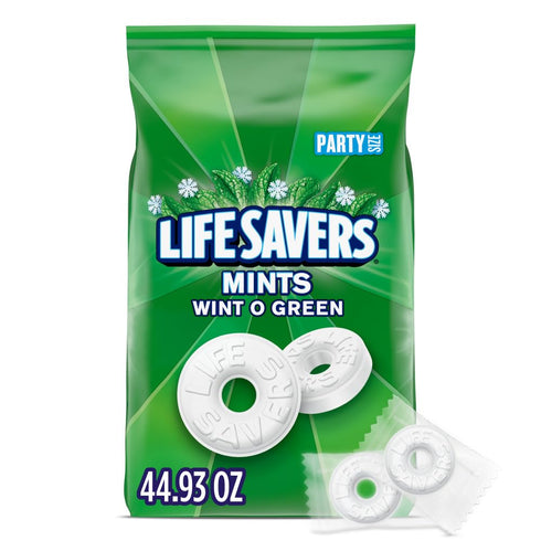 LIFE SAVERS Wint-O-Green Summer Candy Individually Wrapped Hard Mints, Party Size, 2.8