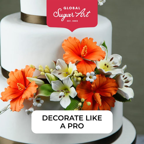 3 Count Global Sugar Art Hibiscus Sugar Cake Flowers, Orange with Deep Orange, Hawaiian Cake Flower Large by Chef Alan