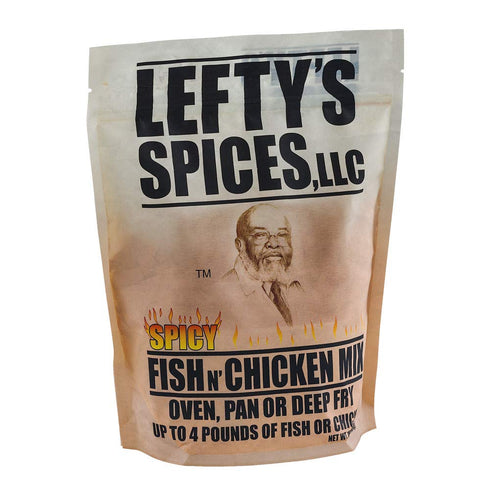 16oz (Pack 3) Lefty's Spices Fish N' Chicken Mix for Oven, Pan or Deep Fry Bag of Chose Flavor Below (Spicy)