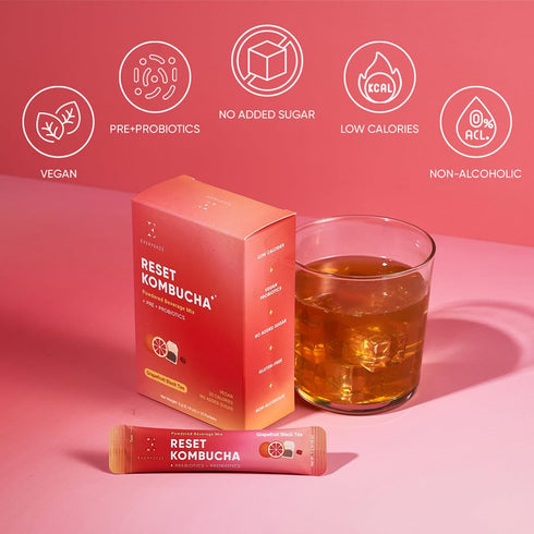 Reset 10 Pack Everydaze Kombucha Tea Powdered Beverage Mix | Sticks | Prebiotics + Probiotics | Vegan | No Added Sugar