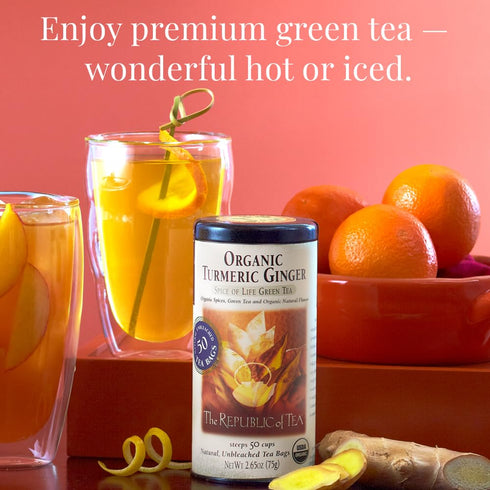100 The Republic of Tea - Organic Turmeric Ginger Green Tea Super Refill, Tea Bags, Naturally Caffeinated
