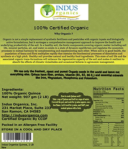 Indus Organics 2 Lb (X2 99% Packed White Quinoa Seeds, of Bags), Purity, Pre-washed, Premium Quality, Non-gmo, Freshly