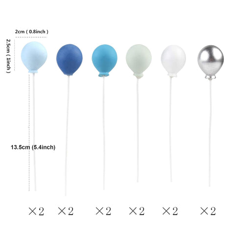 Ercadio Balloon Cupcake Toppers, 6 Colors Resin Round Shape 3D Balloons Cake Picks for Baby Shower Boys Birthday Party